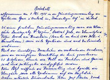 Protokoll Seite 1 8.10.1955 Gründungsversammlung Egerländer Gmoi z' Ansbach