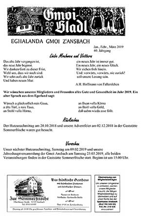 Ansbach Egerländer Gmoibladl 01 02 03 2019