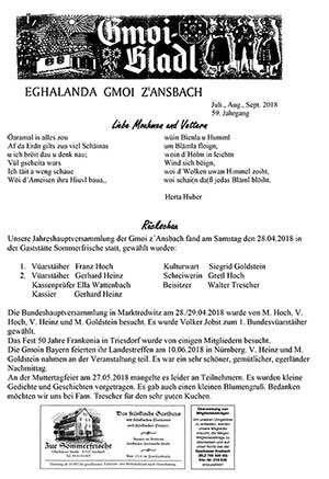 Ansbach Egerländer Gmoibladl 07 08 09 2018
