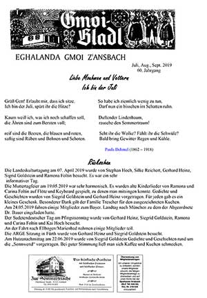 Ansbach Egerländer Gmoibladl 07 08 09 2019