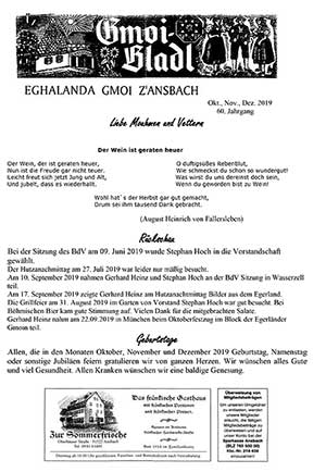 Ansbach Egerländer Gmoibladl 10 11 12 2019