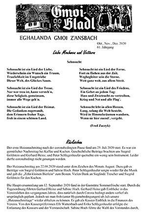 Ansbach Egerländer Gmoibladl 10 11 12 2020