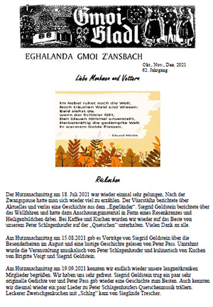 Ansbach Egerländer Gmoibladl 10 11 12 2021